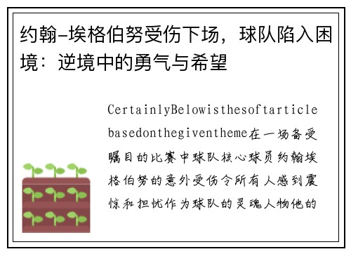 约翰-埃格伯努受伤下场，球队陷入困境：逆境中的勇气与希望
