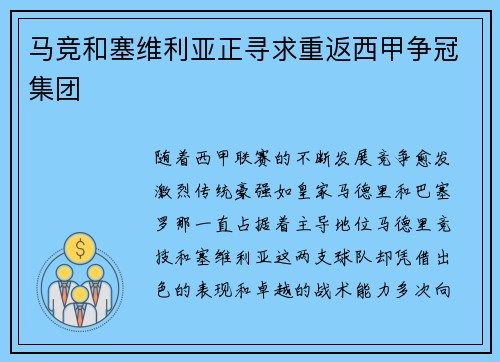 马竞和塞维利亚正寻求重返西甲争冠集团
